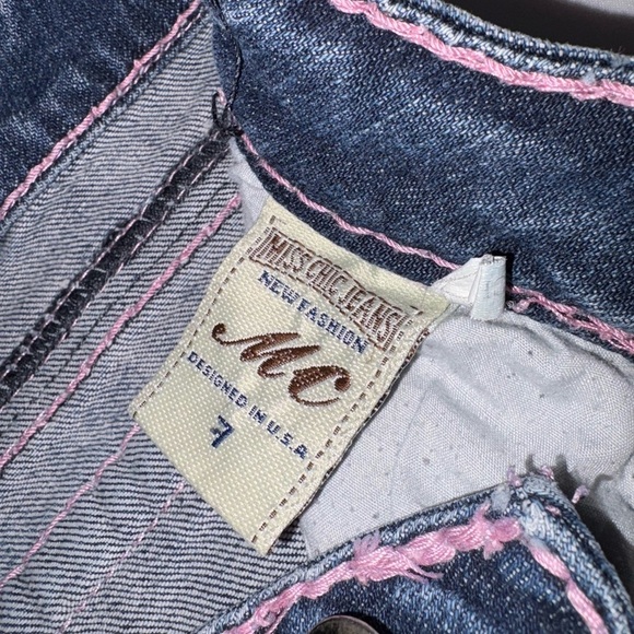 Miss Chic Vintage Size 7 Dark Wash Pink Accent Low Rise Skinny Jeans - Picture 9 of 12